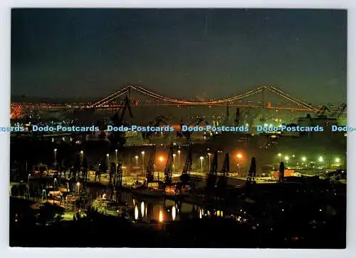 D338870 Göteborg. Kvallsbild über Hamnen och Alvsborgsbron. Lindenhags. Alf Bokg