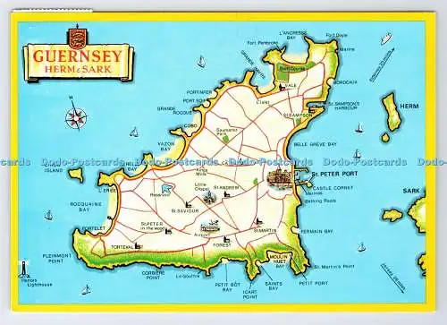 D338964 Guernsey. Herm und Sark. Karte. A gp Publikationen. E. T. W. Dennis