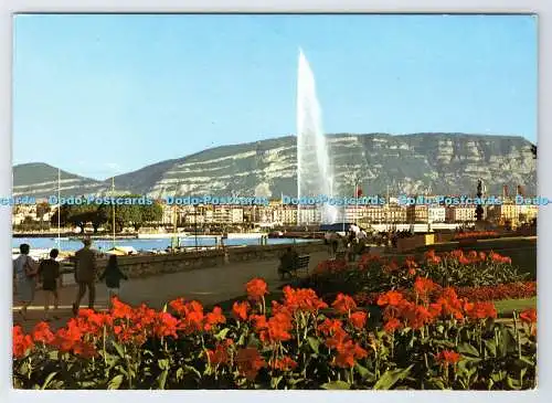 D337133 Geneve. Der Quai Wilson und der Brunnen. Coloris. Pierre Jaeger und Fil