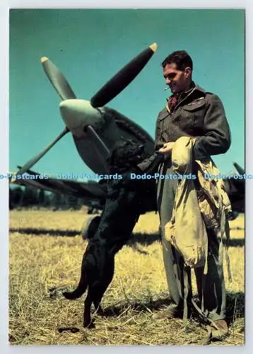 D339628 Wing Commander J E Johnnie. Johnson mit seiner Hündin Sally auf einem Flugplatz in