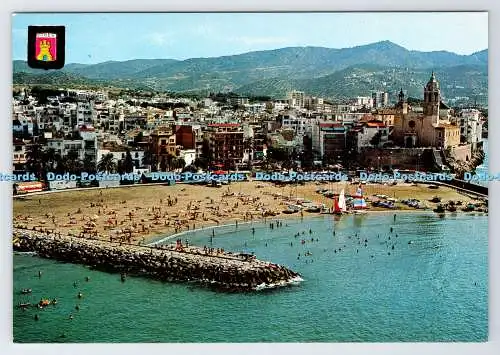D337674 Sitges. Barcelona. Strand und Kirche. Fisa. Comercial Escudo de Oro
