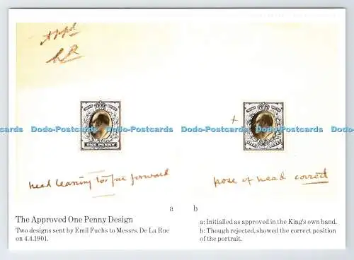 D339673 Das genehmigte One-Penny-Design. Nationales Postmuseum