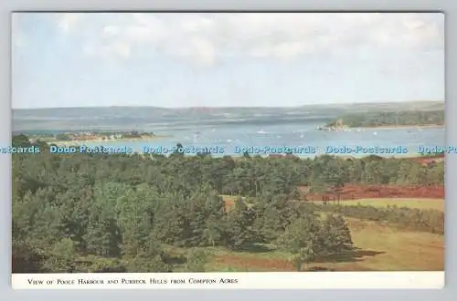 R780557 Blick auf Poole Harbour und Purbeck Hills von Compton Acres. Henbest Publ