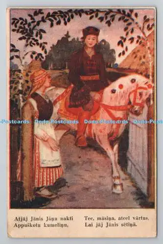 R781239 Frohe Sommersonnenwende. Mann und Frau auf dem Pferd. Postkarte