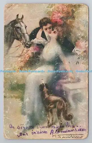 R781312 Frau und Mann. Hund. Pferd