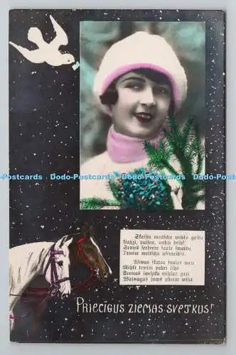 R781315 A Happy Christmas. Pferd. Mädchen. Postkarte