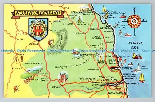 R781377 Northumberland. Die Karte. Postkarte