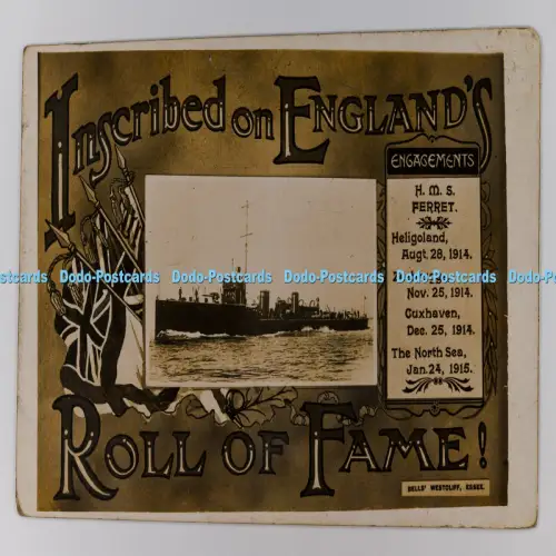 C029789 beschriftet auf England Roll of Fame H M S Frettchen British Made
