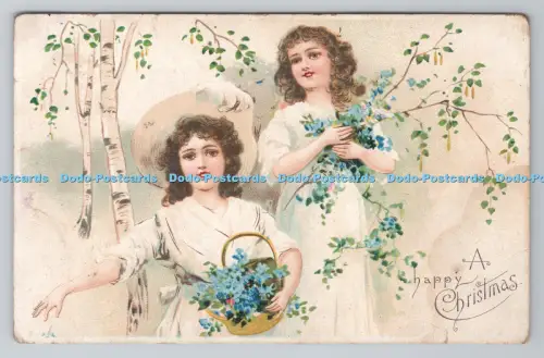 R804193 A Happy Christmas Two Girls Flowers The Popular Series No 731 PM Lincoln