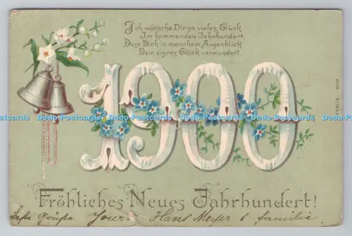 R804491 Frohliches Neues Jahrhundert Glocken Blumen 1900