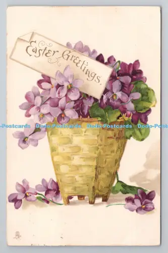 R804648 Ostergrüße. Korb mit Blumen. stecken. Ostern. Serie. 2801