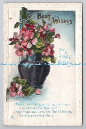 R804657 Beste Wünsche. For a Happy Birthday. Vase mit Blumen. stecken. Gem. Nr. 202