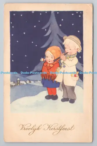 R804672 Vroolijik Kerstfest. Der Junge spielt Flöte. Mädchen. PM. Antwerpen.