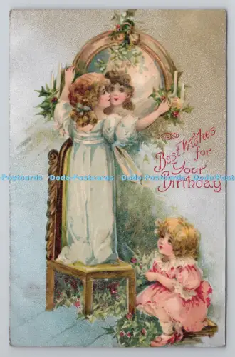 R806582 Beste Wünsche zum Geburtstag. Mädchen mit Spiegel. W. und K. London. 1907