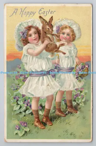 R806587 Frohe Ostern. Mädchen mit Hase. stecken. Osterpostkartenserie. Nr. 70