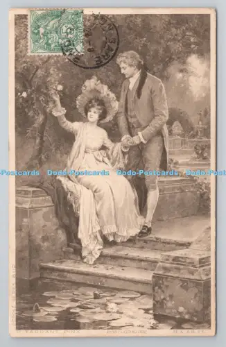 R806632 Frau und Mann sitzen und der Pool. P. Garantie. Pinx. Fotogravur. M. a