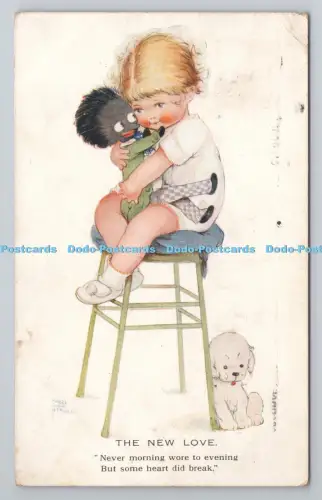 R805055 The New Love. Mädchen mit Puppe. Hund. Valentinstag. Attwell Serie. Mabel Luci