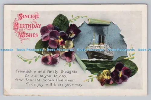 R808400 Aufrichtige Geburtstagswünsche. Schiff im Meer. Britische Produktion