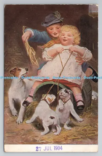 R806691 Kinder spielen mit Hunden. S. Hildesheimer. London. Manchester. Nr. 515