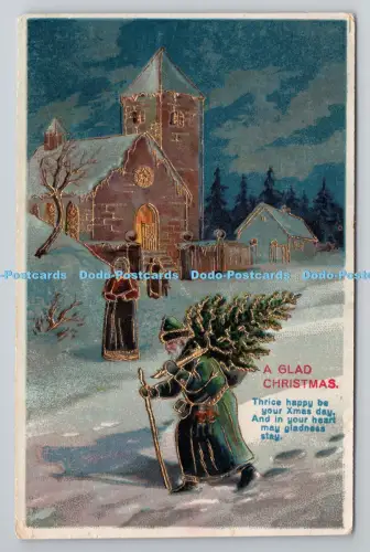 R806709 A Froh Christmas. Weihnachtsmann mit Weihnachtsbaum