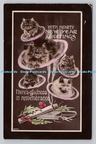 R808742 Mit herzlichen Neujahrsgrüßen. Katzen. Davidson Bros. Real Photographic S