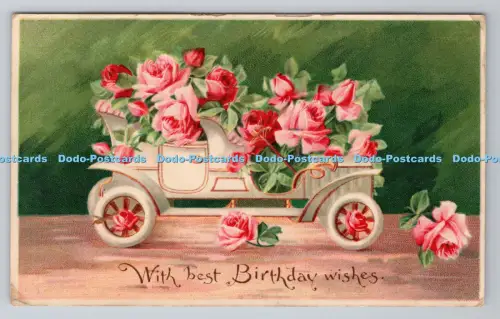 R805476 mit den besten Geburtstagswünschen. Auto mit Rosen. PM. Dorchester. 1909