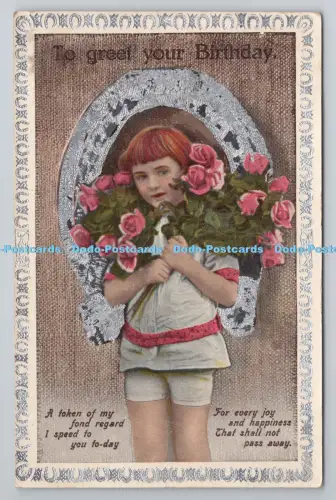 R805500 zur Begrüßung Ihres Geburtstags. Kinder mit Blumen