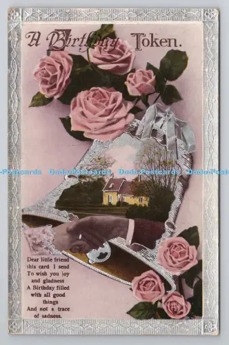 R805501 Eine Geburtstagsmedaille. Rosa Rosen. Zuhause. Hände. 1921