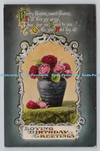R809125 Liebevolle Geburtstagsgrüße. Blumen. PM. Krawbridge. 1922