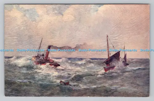 R809257 Dampfschlepper im Meer. Postkarte