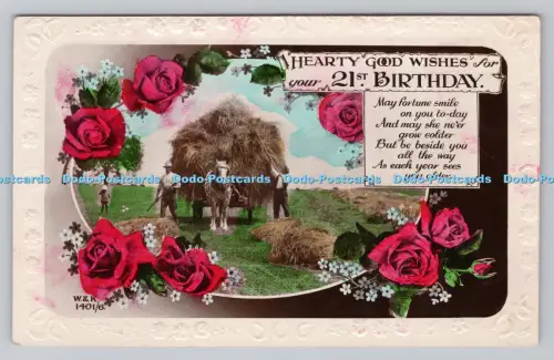 R807668 Herzliche gute Wünsche zum 21. Geburtstag. Pferd. Heuzeit. Blumen. Die W.