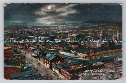 R806152 N.Y. Coney Island. Coney Island bei Nacht. Illustrierte Postkarte. Neu