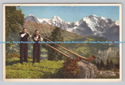 R807745 Alphornblaser Mit Eiger. Mönch. Jungfrau. Gyger und Klopfenstein