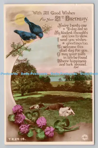 R807775 Mit allen guten Wünschen zum 21. Geburtstag. Vogel. Kühe. Drehfoto. L