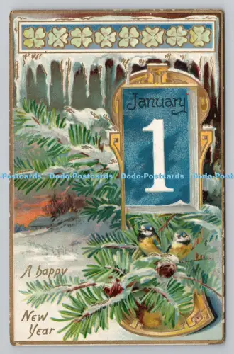R807786 Ein frohes neues Jahr. 1. Januar. Vögel. stecken. Serie Nr. 600. PM. Wheelersbu