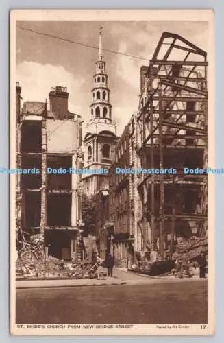 R807854 St. Bride Church From New Bridge Street. London Under Fire. Photochrom.