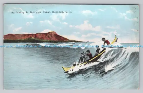 R809884 T.H. Honolulu. Surfen im Outrigger Kanu. The Island Curio
