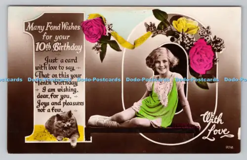 R809893 Viele liebe Wünsche zum 10. Geburtstag. Mädchen. Rosen. Kat. RP. PM. Londo