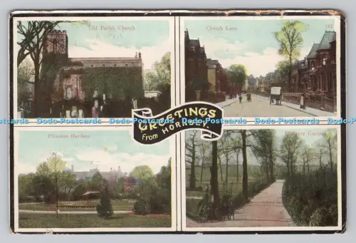 R809895 Grüße aus Hornsey. Lustgärten. PM. Holz grün. Multi View