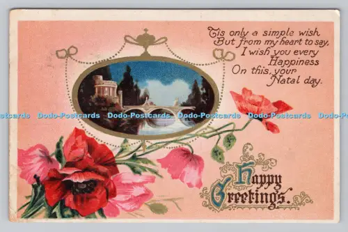 R809987 Happy Greetings. Brücke. Blumen. 1913
