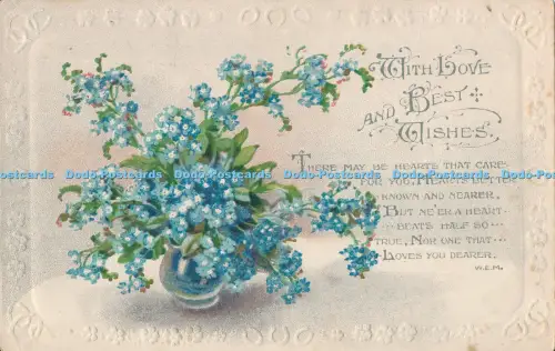 R003610 Grußpostkarte Mit Liebe und besten Wünschen Blumen in Vasen W und K Lon