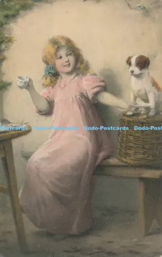 R003619 Happy Homes Mädchen mit Welpe Fine Art 1919