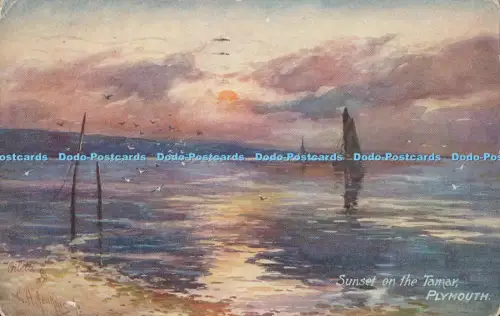 R003632 Sonnenuntergang auf der Tamar Plymouth Tuck Oilette Nr 7840 1928
