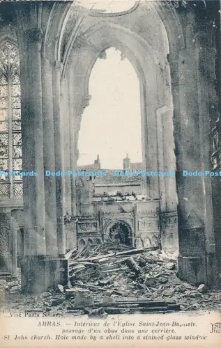 R028800 Arras St John Church Hole Made by a Shell Into a Stained Glass Window Ne