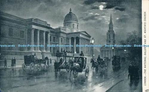 R029180 London The National Gallery and St Martins Church By Night Tuck