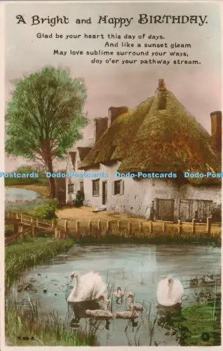 R029474 Greetings A Bright and Happy Birthday Swans and Lake House Rotary RP 192