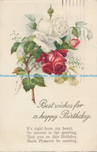 R029774 Gruß-Postkarte Beste Wünsche zum Geburtstag Rosen 1927