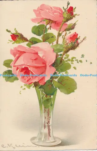 R029790 Alte Postkarte Rosa Rosen in Vasen