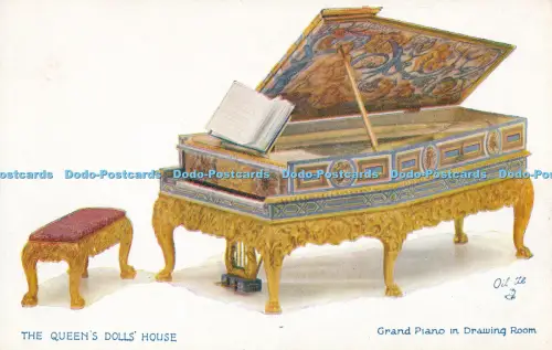 R029873 The Queens Dolls House Grand Piano in Drawing Room Tuck Oilette No 4501