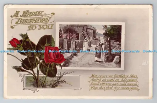 R801092 A Happy Birthday to You Two Women Standing on the Road Rose Tuck Gem Bir